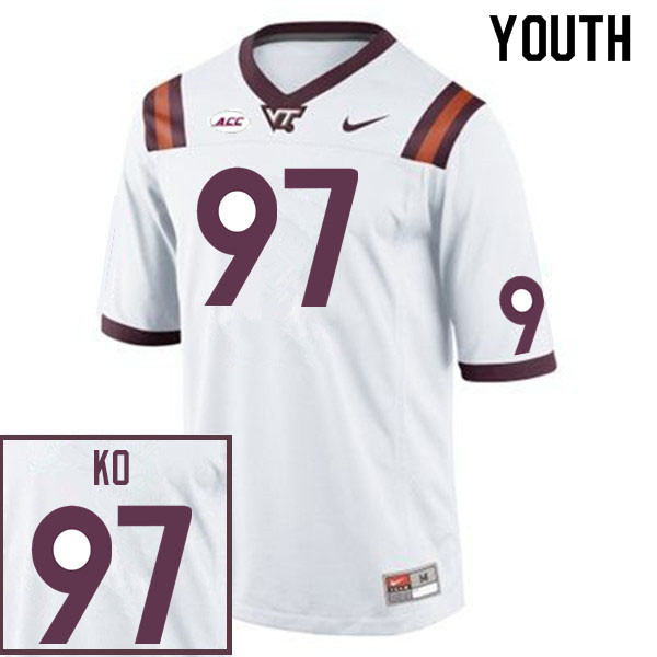 Youth #97 Keondre Ko Virginia Tech Hokies College Football Jerseys Sale-White - Click Image to Close